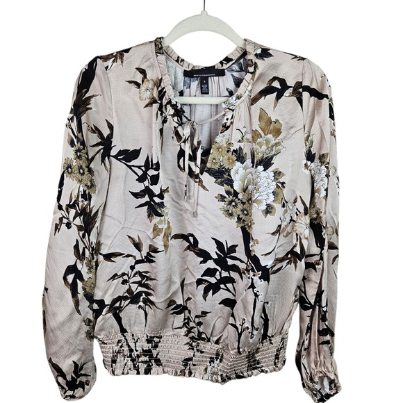 White‎ House Black Market Floral Tie Neck Long Sleeve Smocked Blouse Size S - Picture 10 of 10
